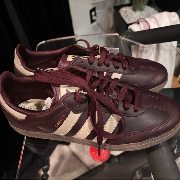 adidas Shoes - Adidas Samba OG shoe in the Maroon/Crystal Sand colorway. LIMITED EDITION